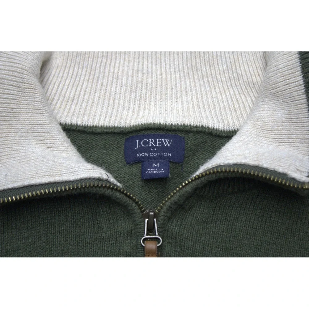 J.Crew Mens Olive Green 100% Cotton Quarter Zip Sweater Medium